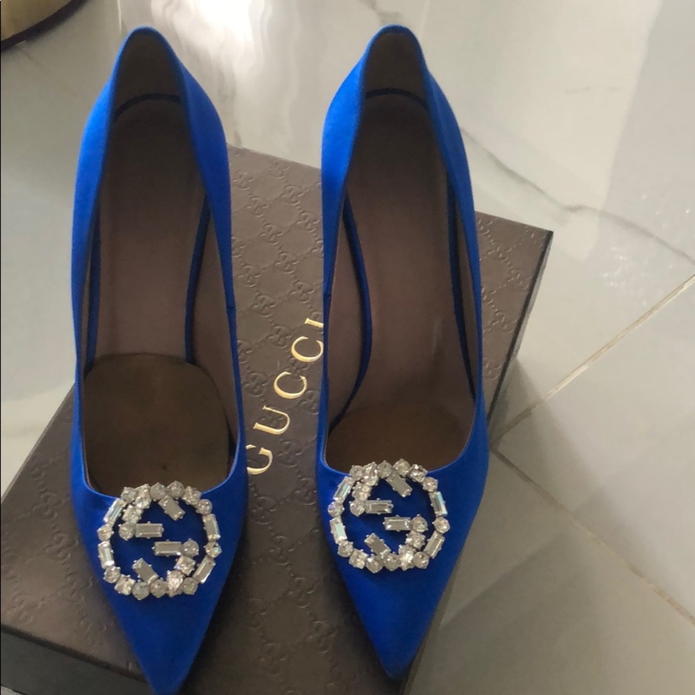 Royal Blue satin heel Gucci stones good condition